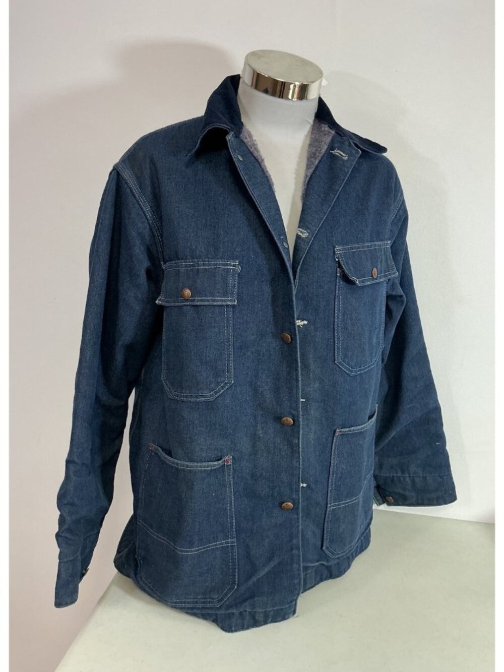 Vintage Denim Chore Coat Blanket Lined 60s 70s Mens Large